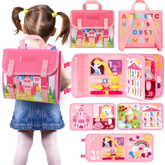 Sac à dos Montessori Busy Board – Jouet d'apprentissage sensoriel et de compétences de vie